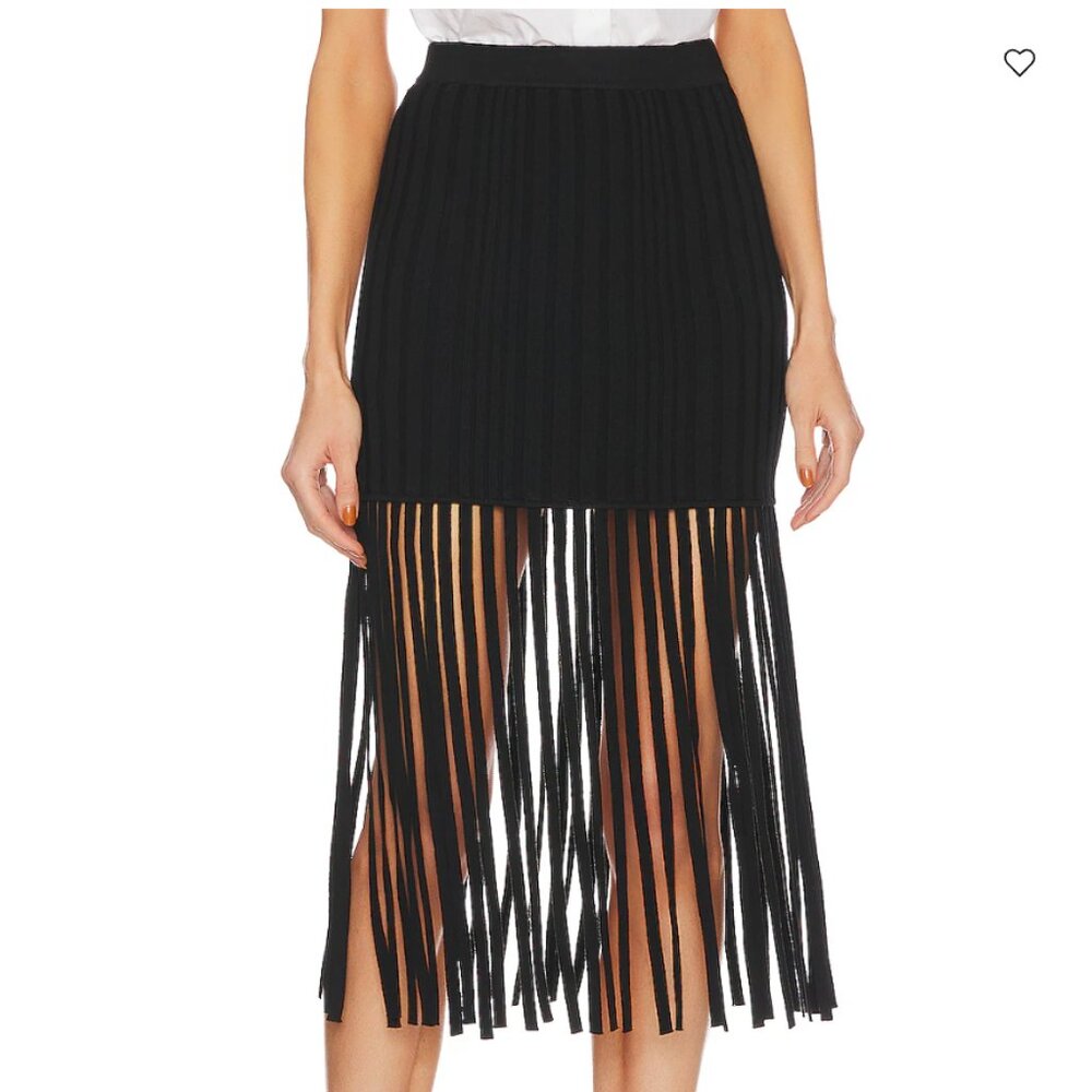 Milly Black Ribbed Fringe Skirt